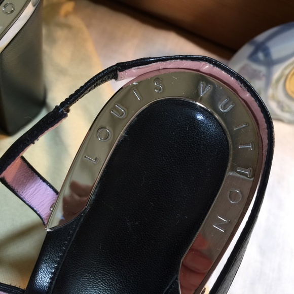 LOUIS VUITTON HEELS LEATHER SLINGBACK MONOGRAM 37 - Picture 2 of 12
